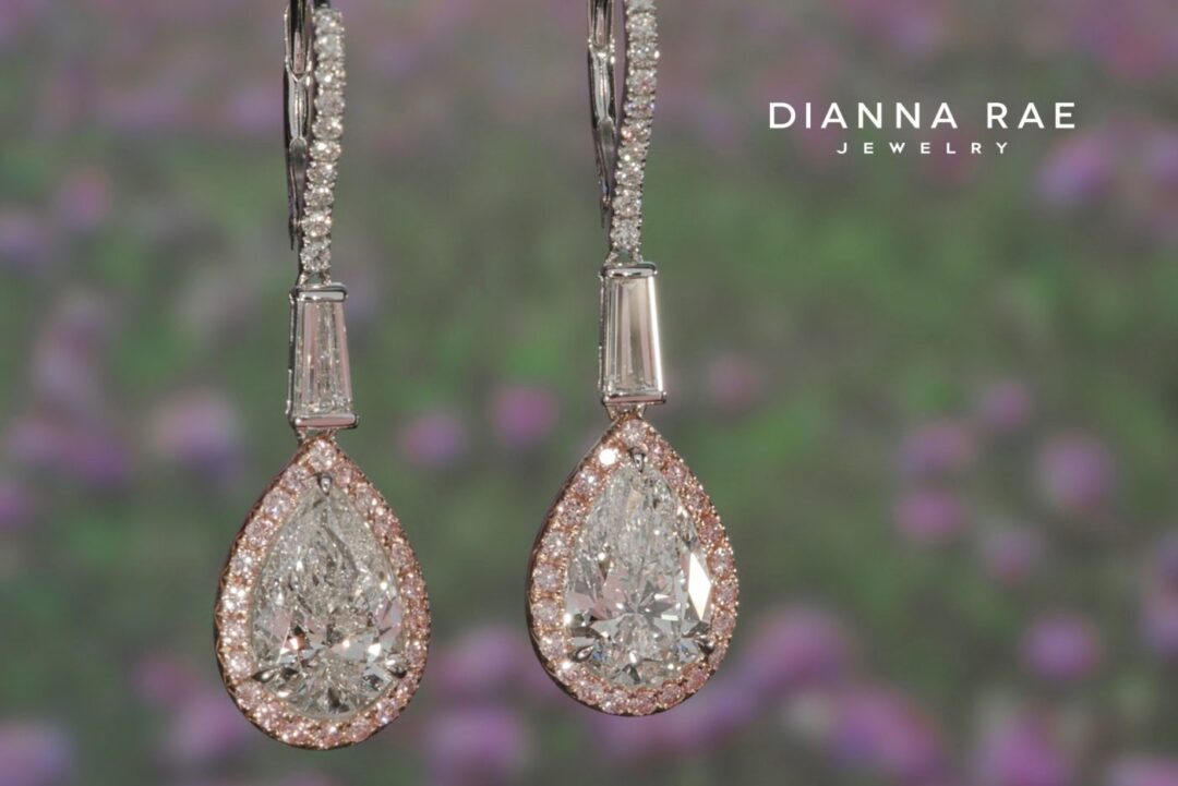 Couture Pear Diamond Earrings with Natural-Color Pink Diamond Halo - Image 2