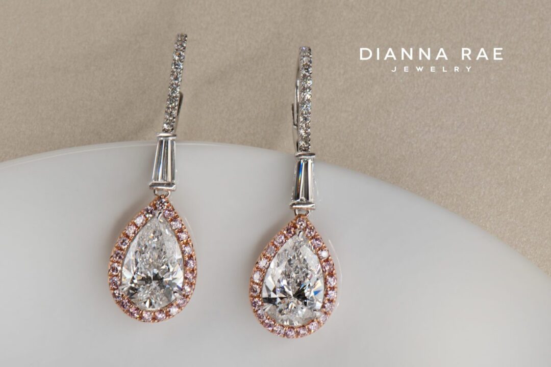 Couture Pear Diamond Earrings with Natural-Color Pink Diamond Halo
