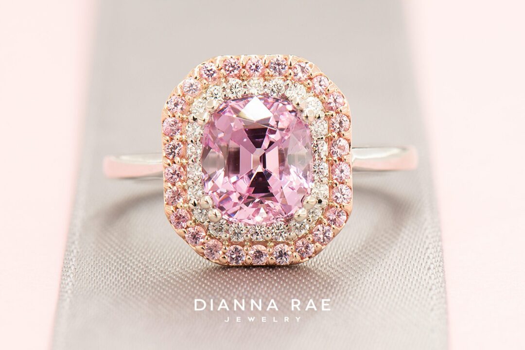 White and Rose Gold Pink Spinel & Diamond Ring - Image 7