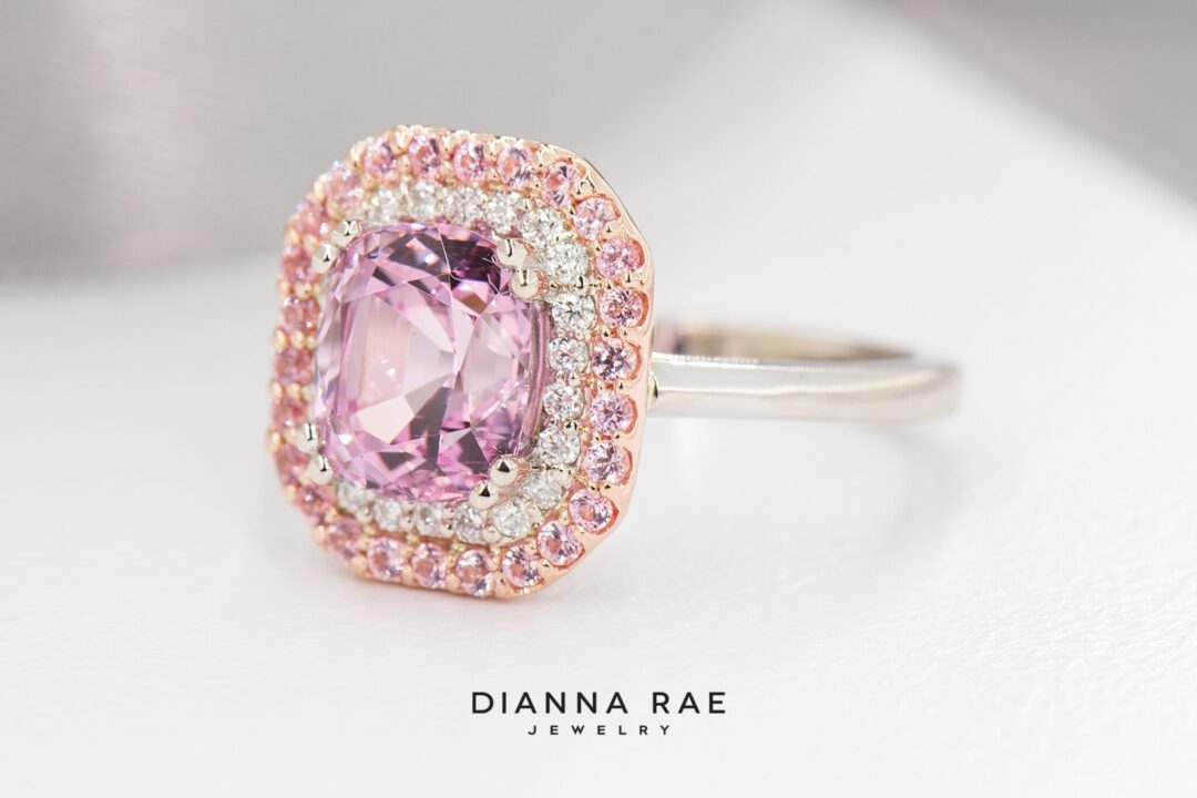 White and Rose Gold Pink Spinel & Diamond Ring - Image 8