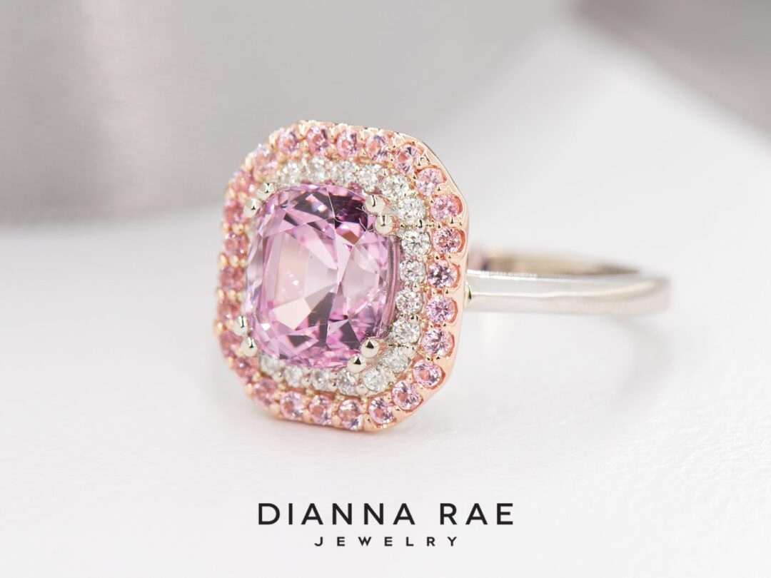 White and Rose Gold Pink Spinel & Diamond Ring - Image 12