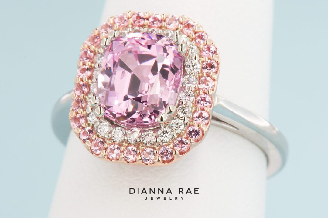 White and Rose Gold Pink Spinel & Diamond Ring - Image 9