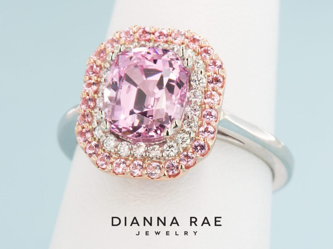 White and Rose Gold Pink Spinel & Diamond Ring - Image 10