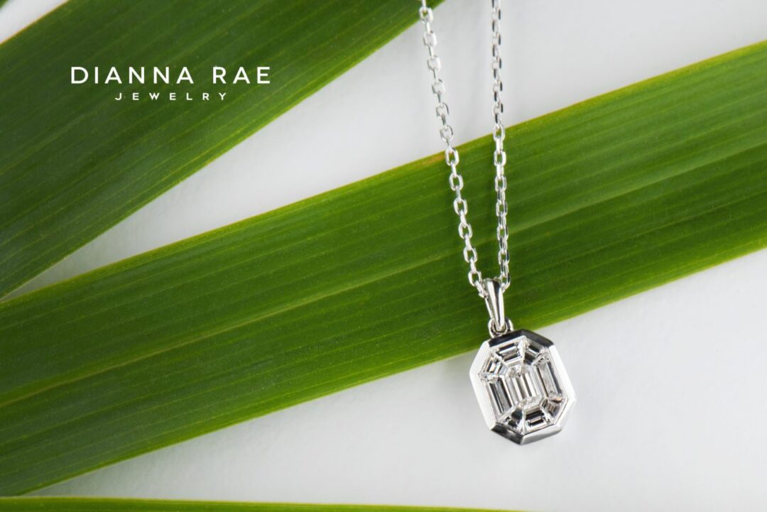 White Gold Invisible-Set Emerald Diamond Pendant