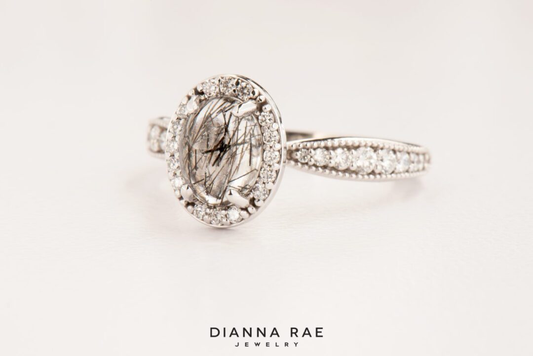 White Gold Tourmalinated Quartz and Lab Grown Diamond Ring - Image 7