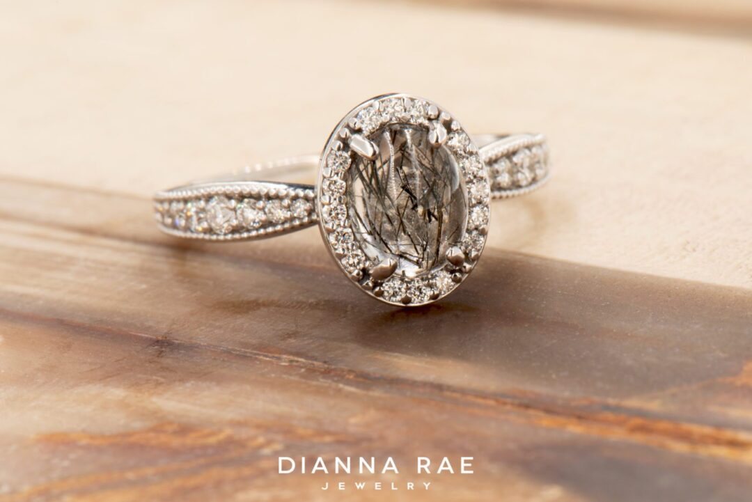 White Gold Tourmalinated Quartz and Lab Grown Diamond Ring - Image 6