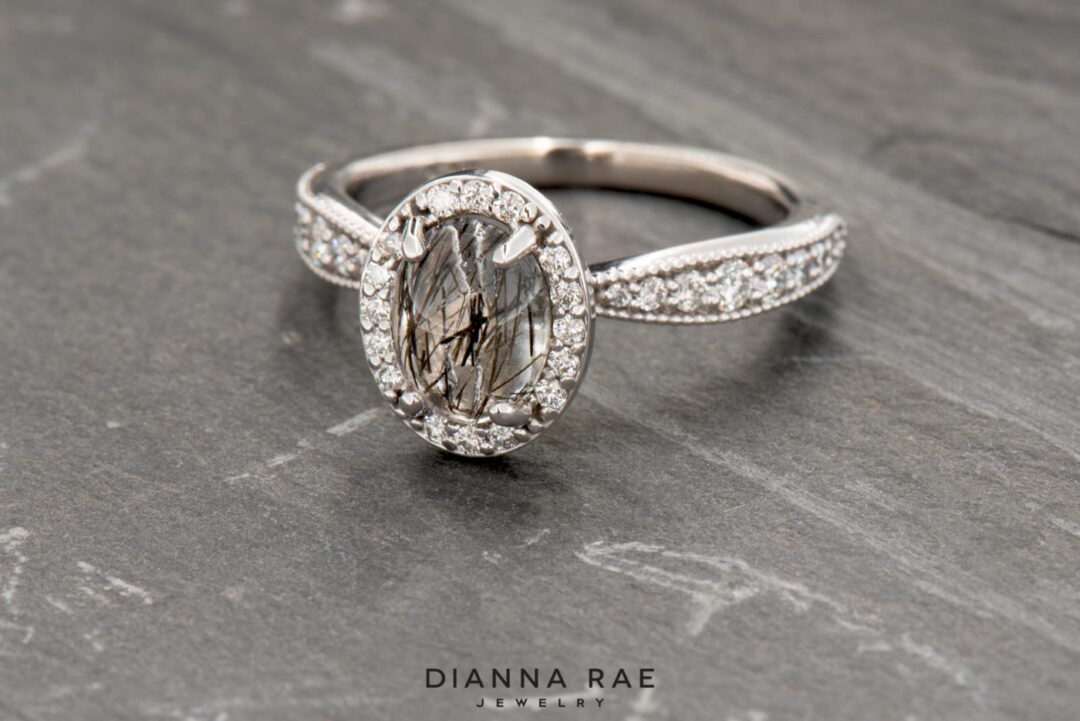 White Gold Tourmalinated Quartz and Lab Grown Diamond Ring - Image 5