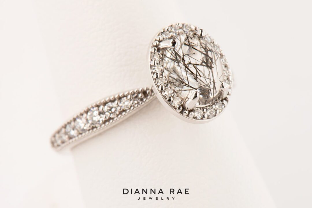 White Gold Tourmalinated Quartz and Lab Grown Diamond Ring - Image 8