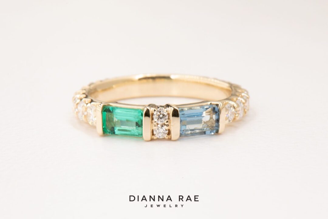 Aquamarine and Emerald Family Ring