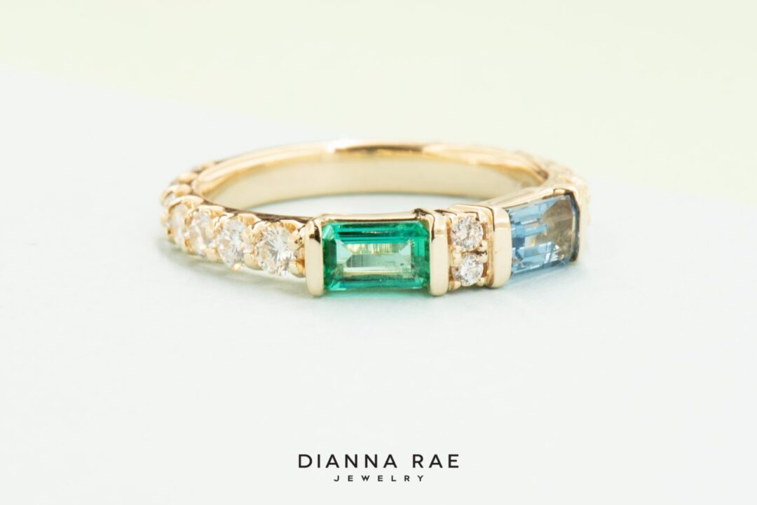 Aquamarine and Emerald Family Ring - Image 3