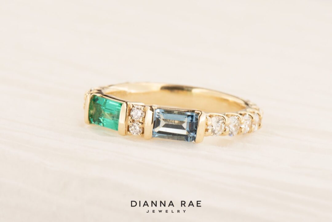 Aquamarine and Emerald Family Ring - Image 2