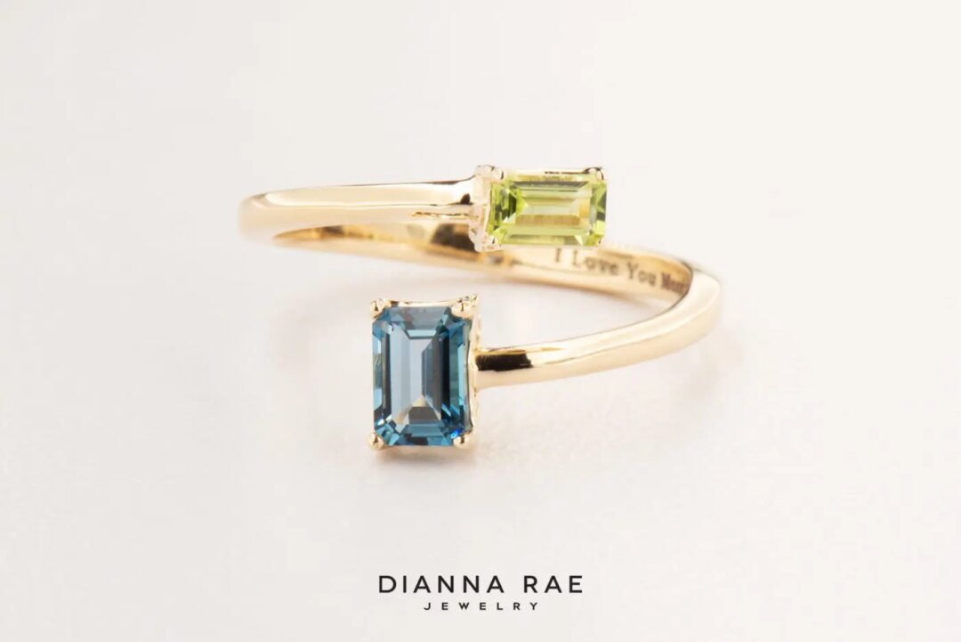 Custom Bypass Peridot and Topaz Ring - Image 2
