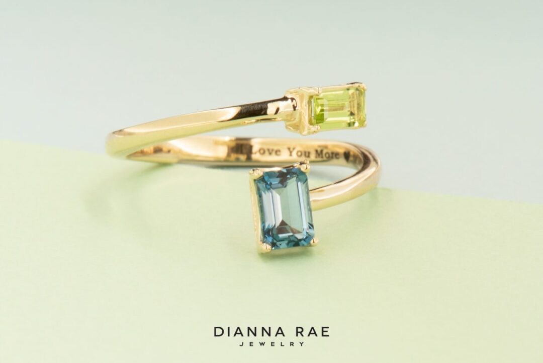 Custom Bypass Peridot and Topaz Ring