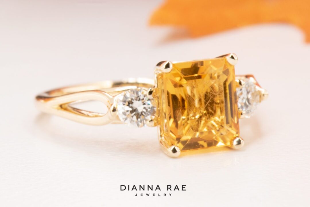 14K Yellow Gold Citrine and Diamond Ring