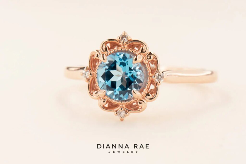 Swiss Blue Topaz and Rose Gold Ring