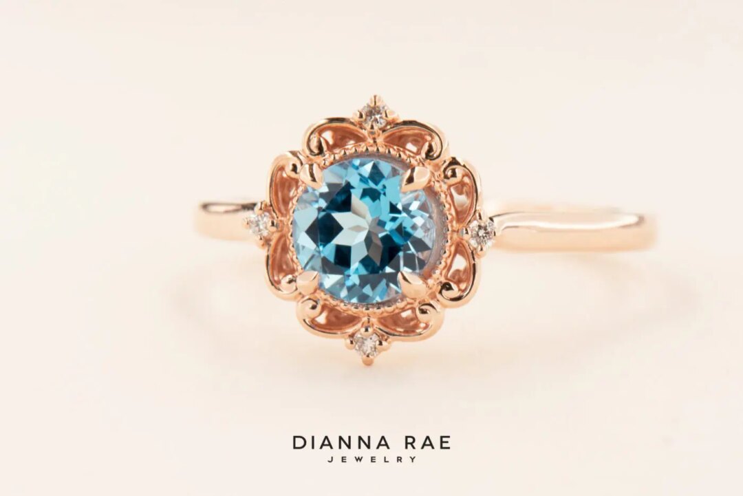 Swiss Blue Topaz and Rose Gold Ring
