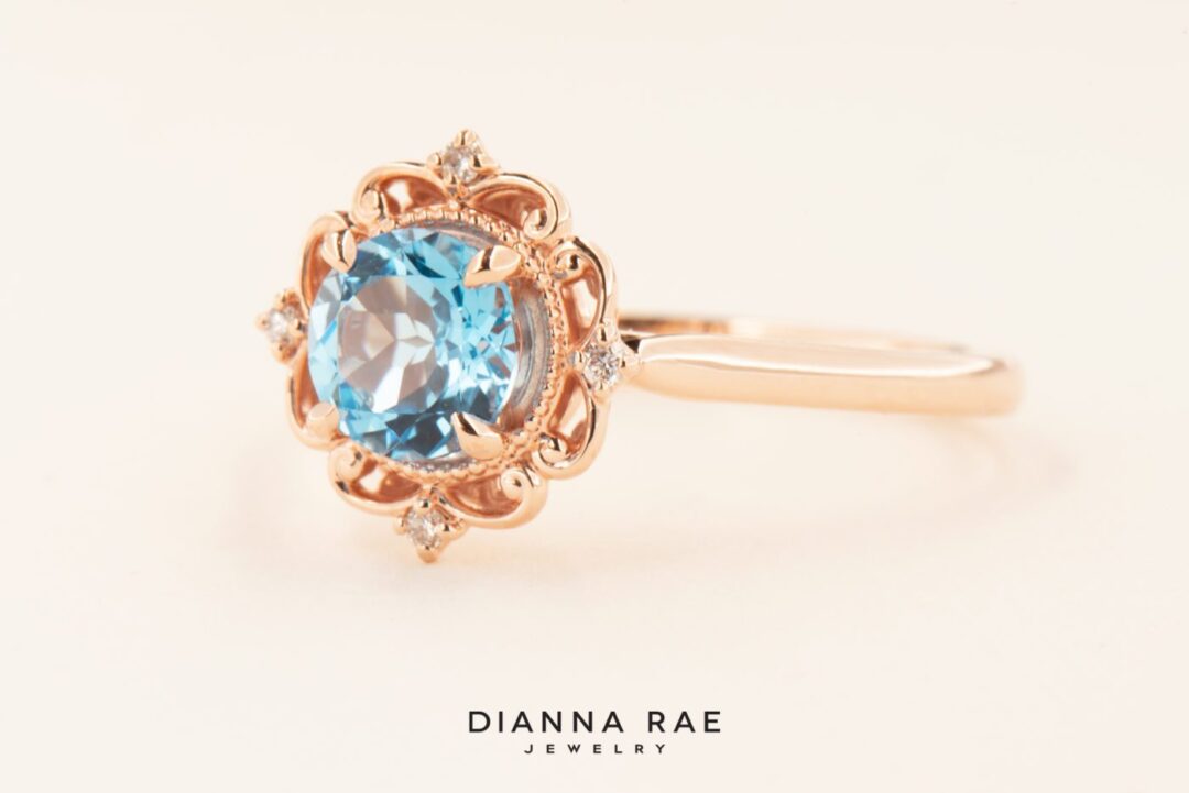 Swiss Blue Topaz and Rose Gold Ring - Image 2