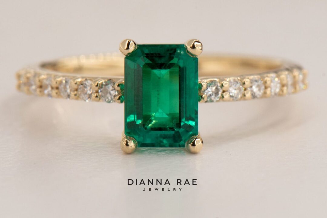 14K Yellow Gold Lab Grown Emerald Ring with Lab Diamond Accents - Image 3