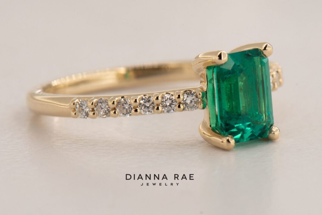 14K Yellow Gold Lab Grown Emerald Ring with Lab Diamond Accents - Image 4