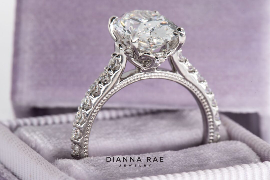 14k White Gold Oval And Accented Diamond Engagement Ring - Image 4