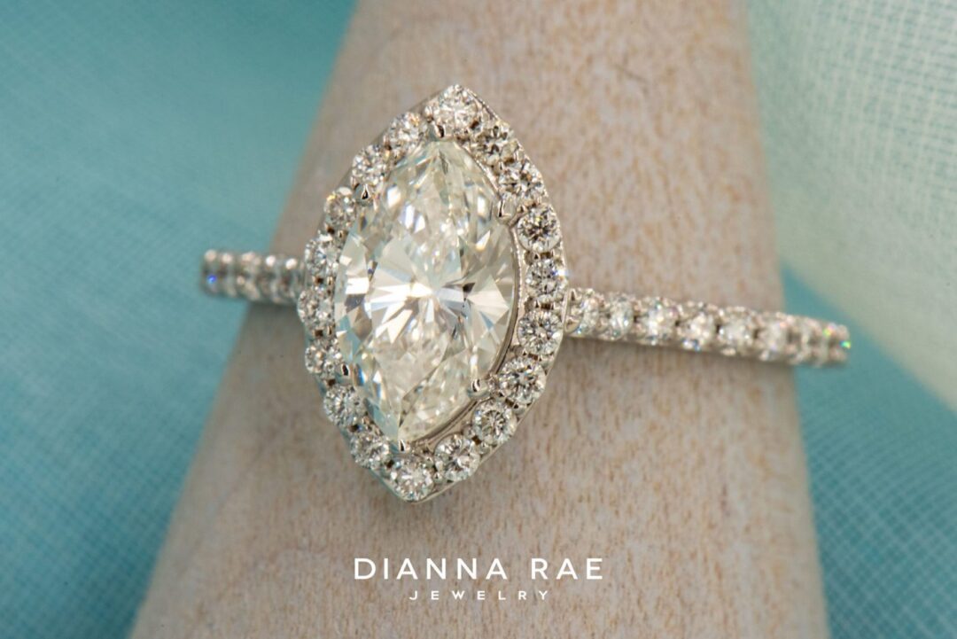 14k White Gold Marquise Diamond Halo Ring - Remount - Image 6