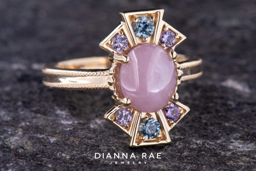 14k Yellow Gold Star Sapphire Art Deco Ring - Image 3