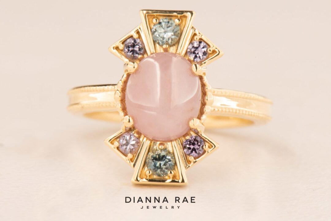 14k Yellow Gold Star Sapphire Art Deco Ring - Image 4