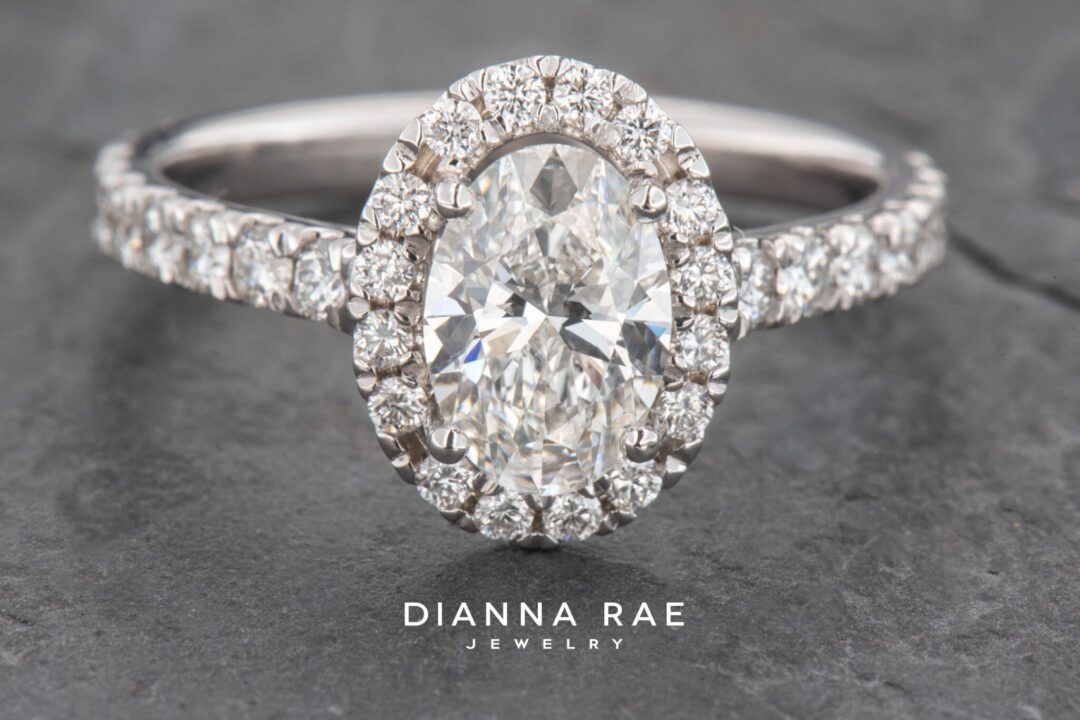 14k White Gold Accented Oval Halo Diamond Ring - Image 3