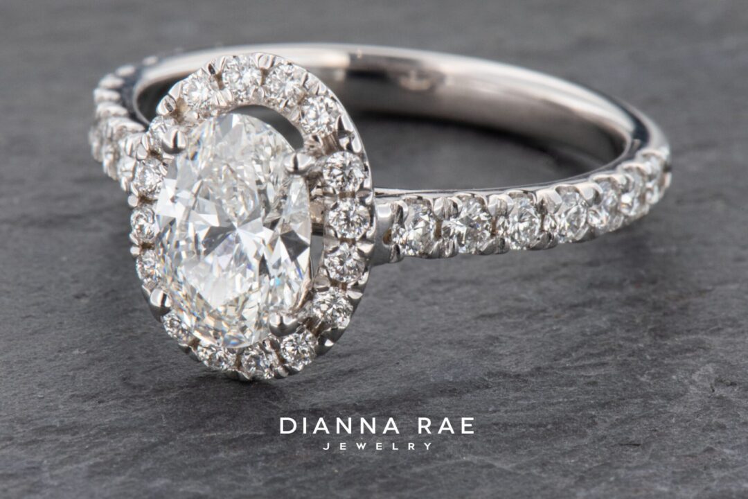 14k White Gold Accented Oval Halo Diamond Ring - Image 4