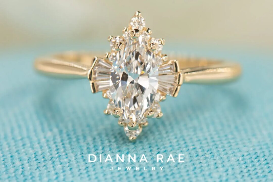 14k Yellow Gold Marquise Ballerina Engagement Ring - Image 3