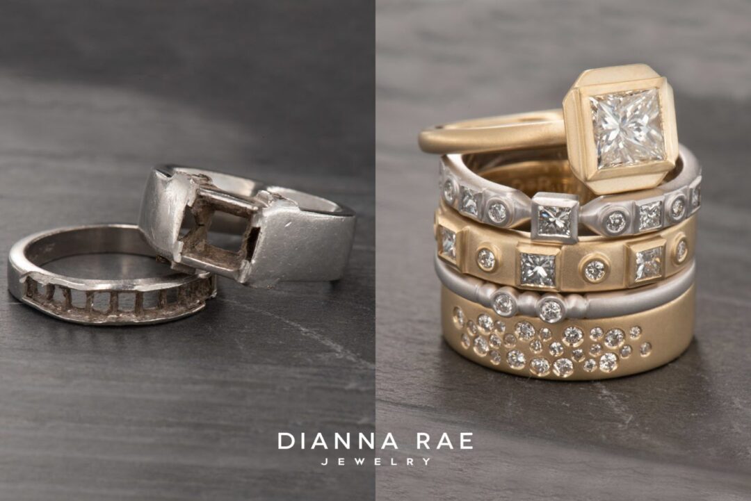 14k White & Yellow Gold Diamond Stackables - Remount - Image 5