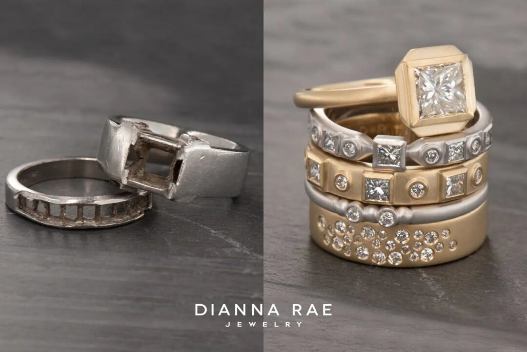 14k White & Yellow Gold Diamond Stackables - Remount - Image 2