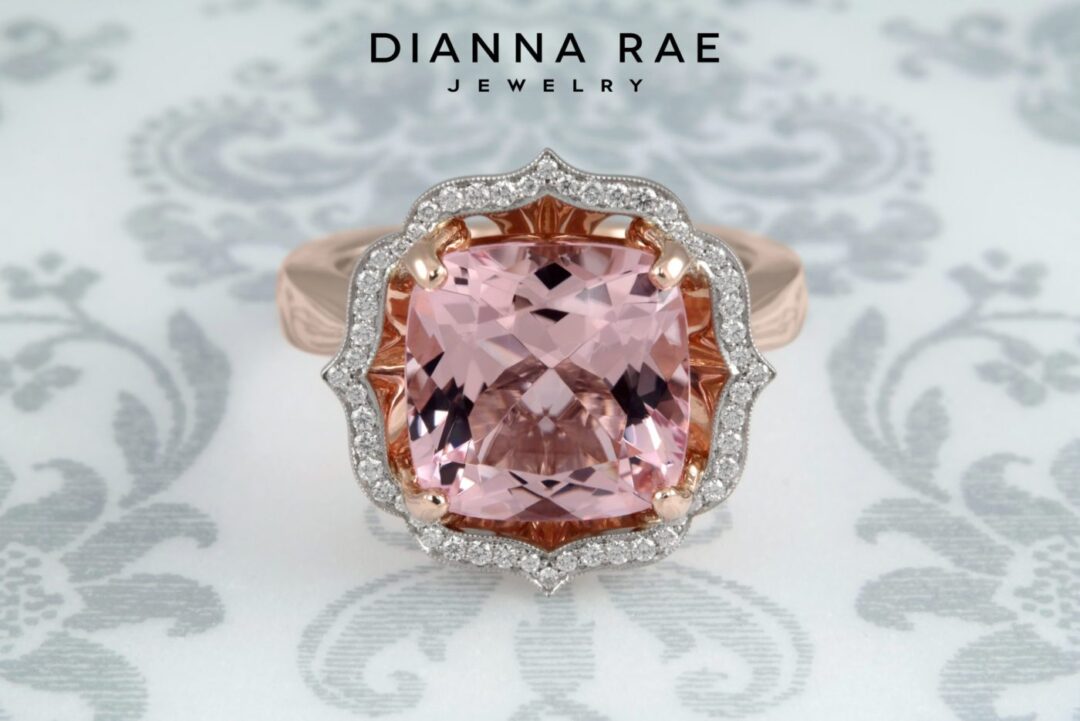 Two-tone Morganite Diamond Rae Halo Ring