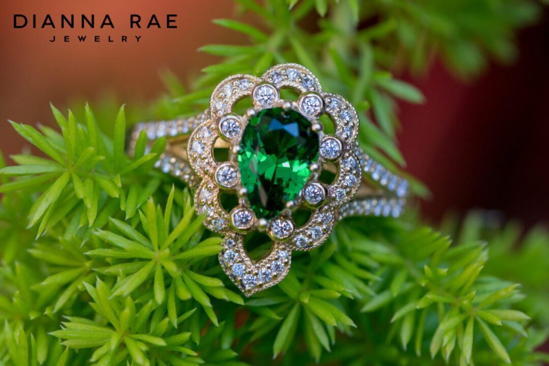 Yellow Gold Scalloped Pear Tsavorite Ring