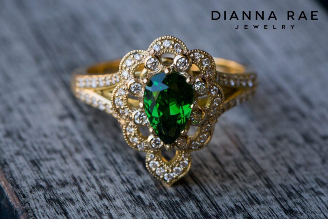 Yellow Gold Scalloped Pear Tsavorite Ring - Image 3