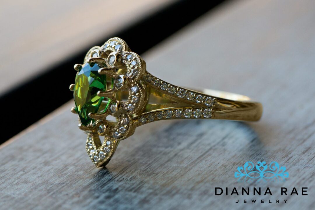 Yellow Gold Scalloped Pear Tsavorite Ring - Image 2