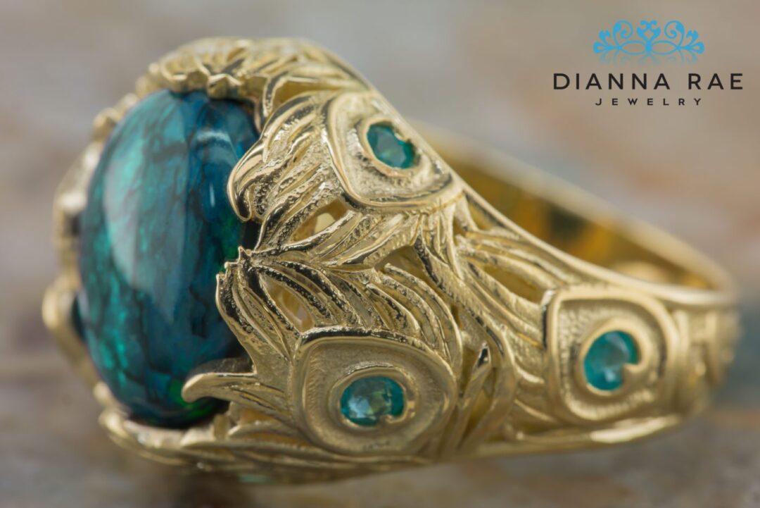 Peacock Opal and Tourmaline Ring