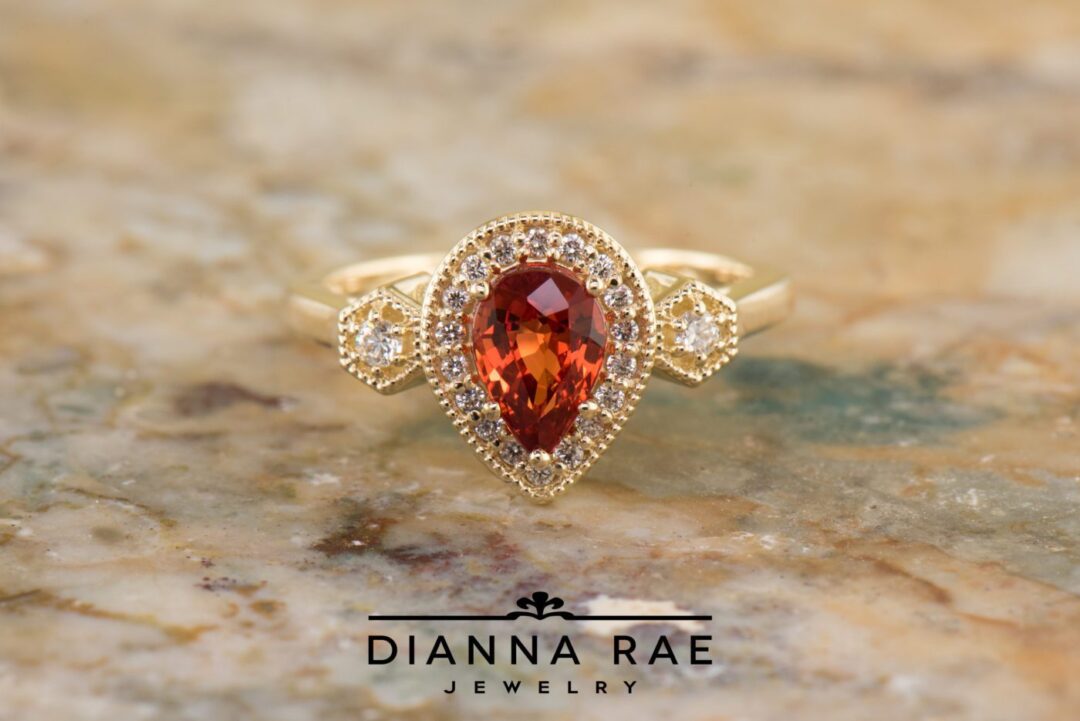 Yellow Gold Ring with Orange Pear Sapphire
