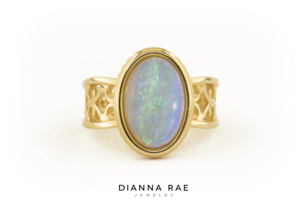 Yellow Gold Opal Filigree Ring