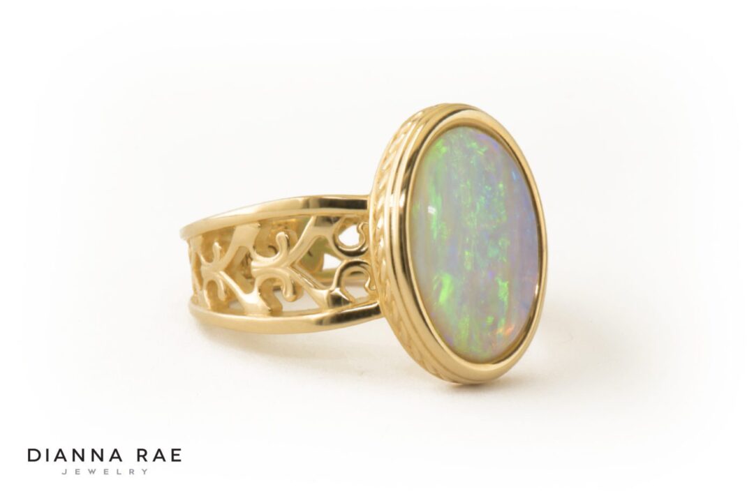 Yellow Gold Opal Filigree Ring - Image 2