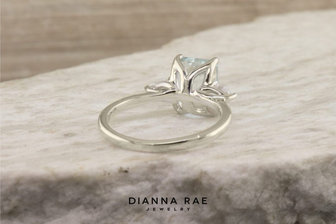 White Gold Three Stone Aqua and Sapphire Ring - Image 2