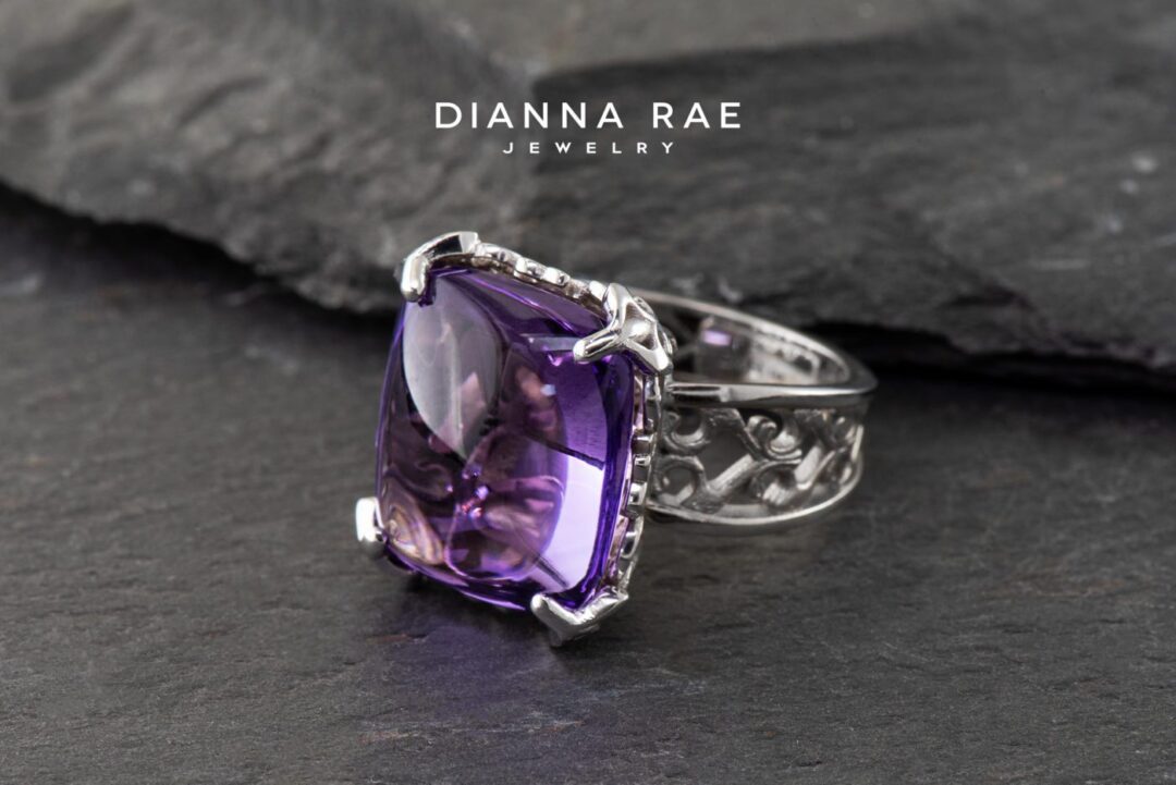 Purple Pool White Gold Amethyst Fashion Filigree Ring - Image 4