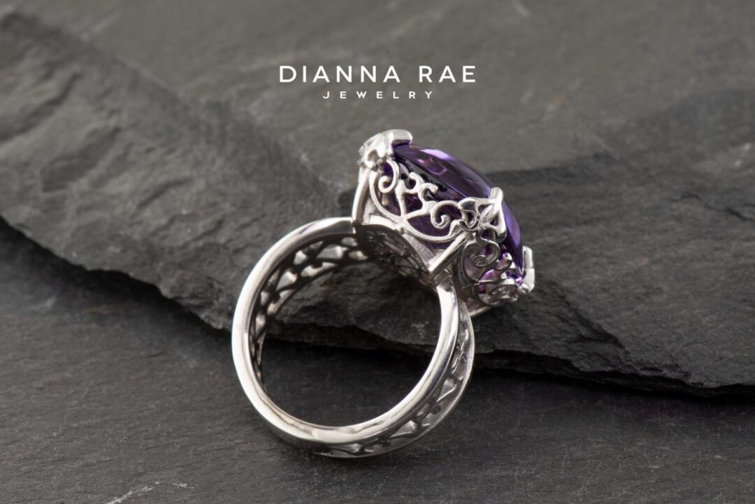 Purple Pool White Gold Amethyst Fashion Filigree Ring - Image 7