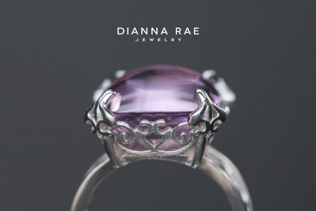Purple Pool White Gold Amethyst Fashion Filigree Ring - Image 3
