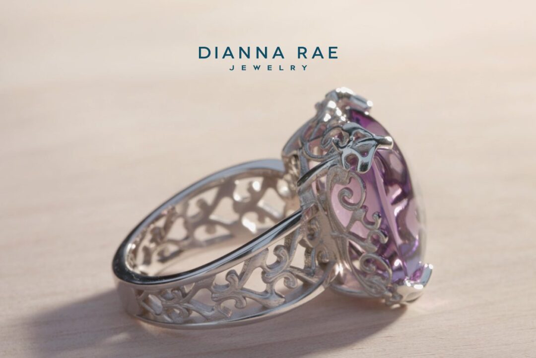 Purple Pool White Gold Amethyst Fashion Filigree Ring - Image 2