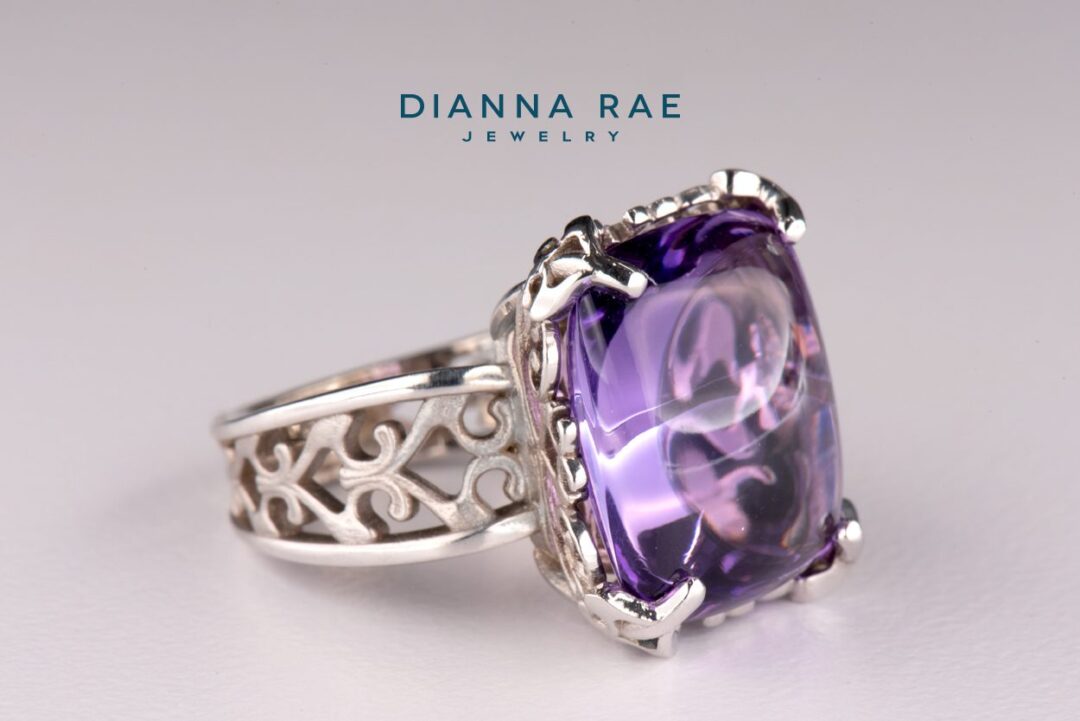 Purple Pool White Gold Amethyst Fashion Filigree Ring