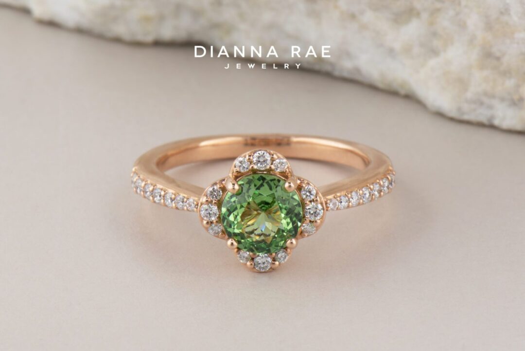 Floral Inspired Mint Garnet Ring