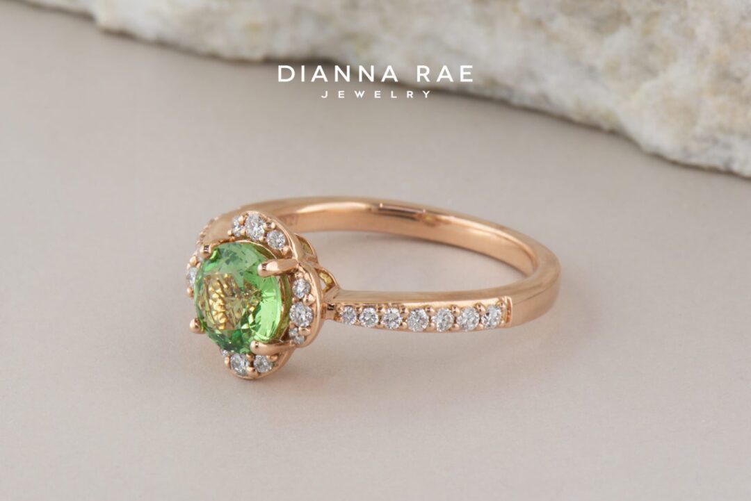 Floral Inspired Mint Garnet Ring - Image 2