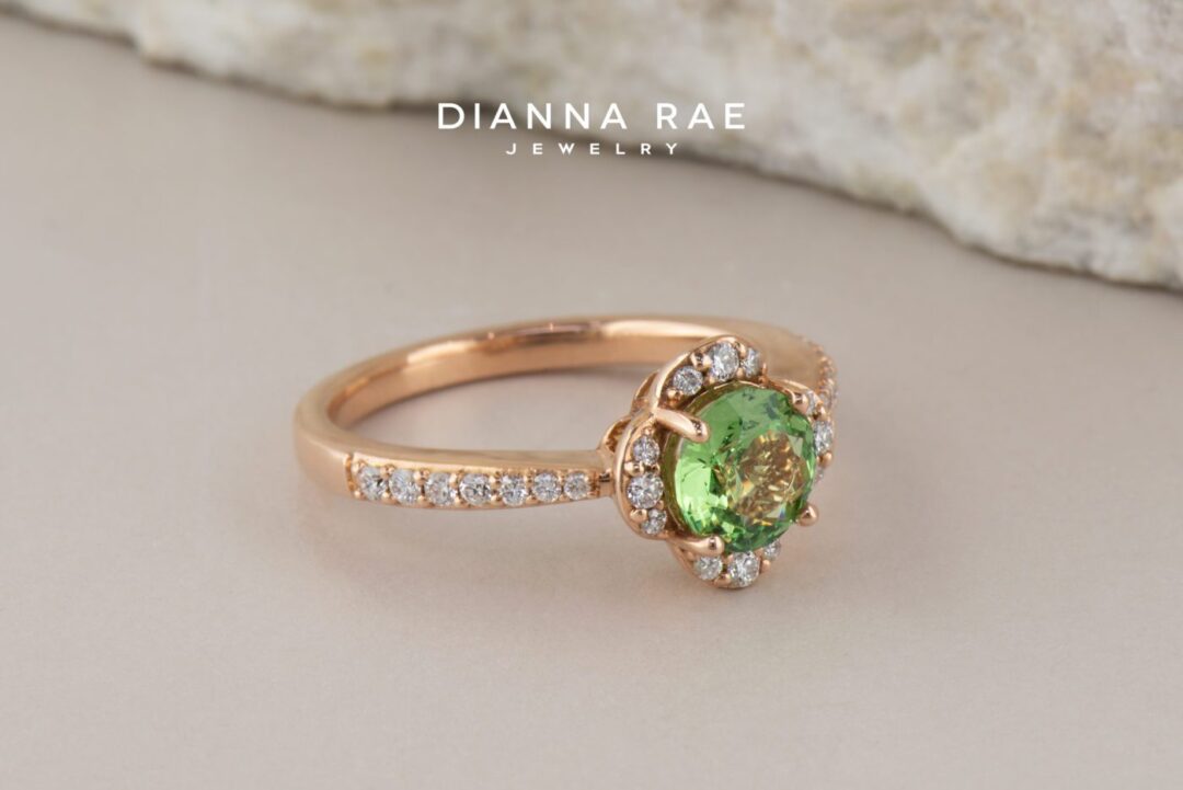 Floral Inspired Mint Garnet Ring - Image 3