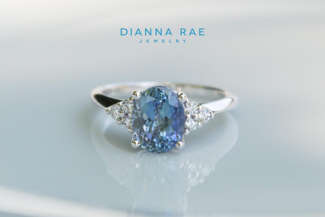 White Gold Oval Peacock Tanzanite and Diamond Ring - Image 2